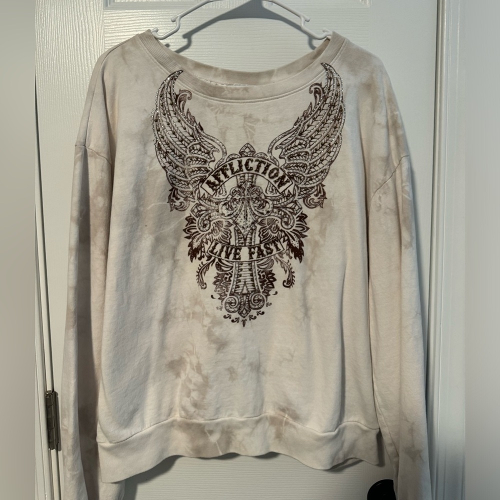 Affliction sweatshirt with detailed lace cut up back